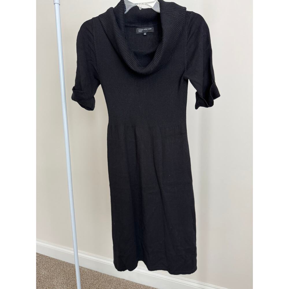 Jones New York Women's Black Turtleneck Sweater Dress Size Medium Short Sleeve